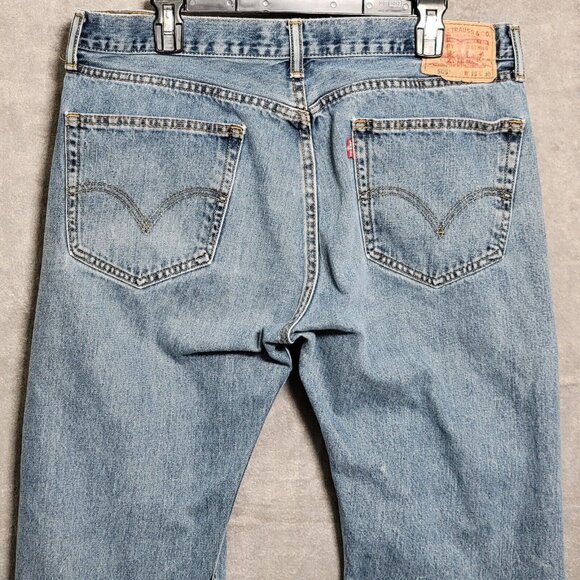 Levis 505 Straight Jeans 36 x 29.5 Mens Denim Light Blue Whiskering Blue 36 x 30 - Picture 5 of 16